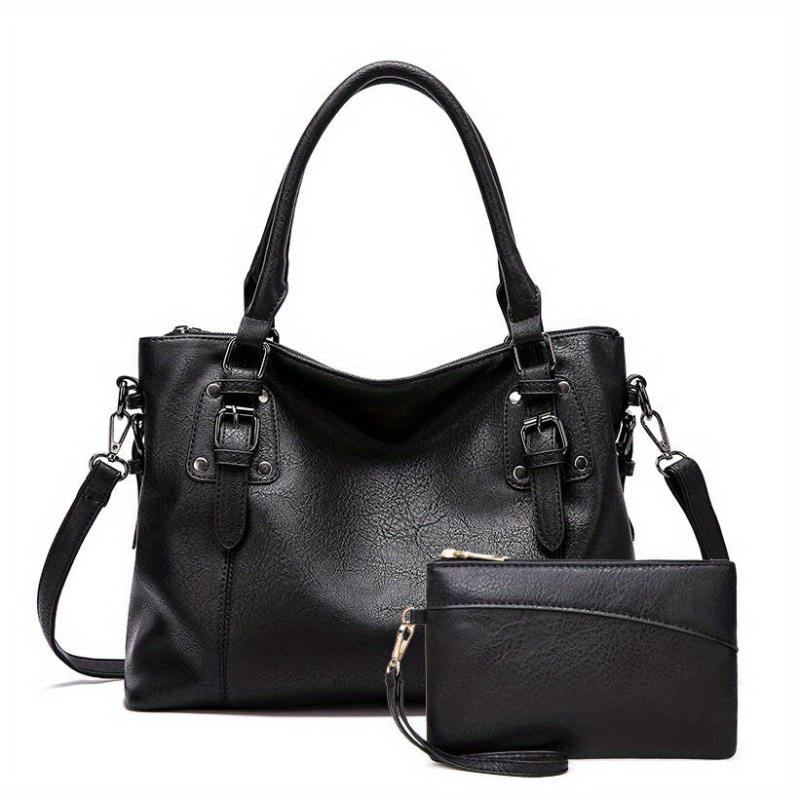 2pcs Large Capacity Tote Bag Set PU Leather Textured Shoulder Bag