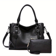2pcs Large Capacity Tote Bag Set PU Leather Textured Shoulder Bag
