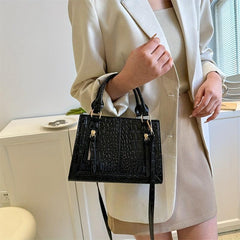 Crocodile Pattern Top Handle Crossbody Bag PU Leather Textured Bag