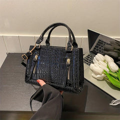 Crocodile Pattern Top Handle Crossbody Bag PU Leather Textured Bag