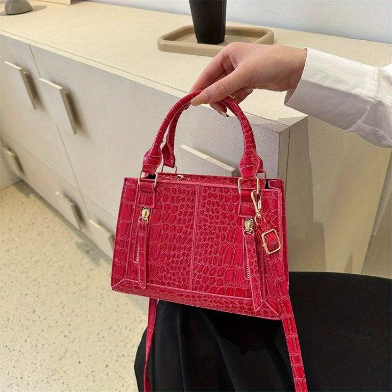 Crocodile Pattern Top Handle Crossbody Bag PU Leather Textured Bag
