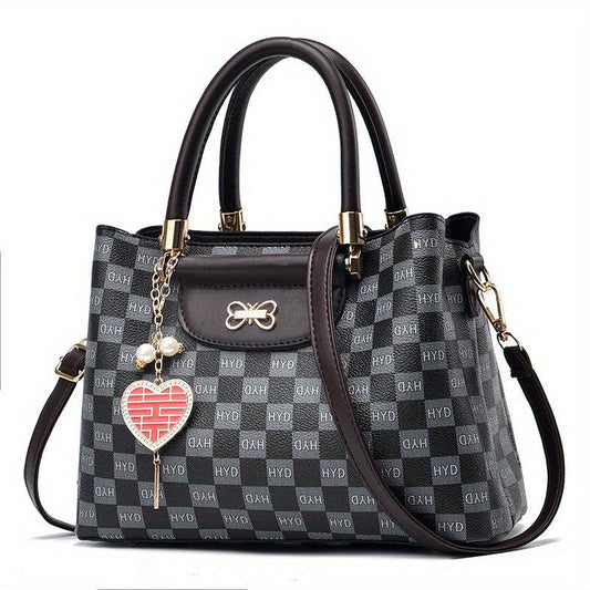 Plaid Top Handle Crossbody Bag PU Leather Classic Shoulder Bag