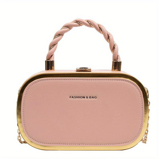 Square Handbag PU Leather Shoulder Bag With Kiss Lock Crossbody Purse