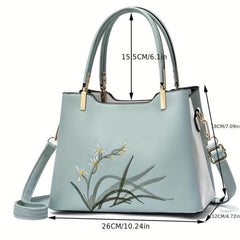 Flower Embroidered Tote Bag Stylish Satchel Shoulder Bag