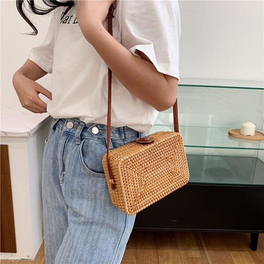 Rattan Woven Square Bag Crossbody Summer Beach Purse for Women