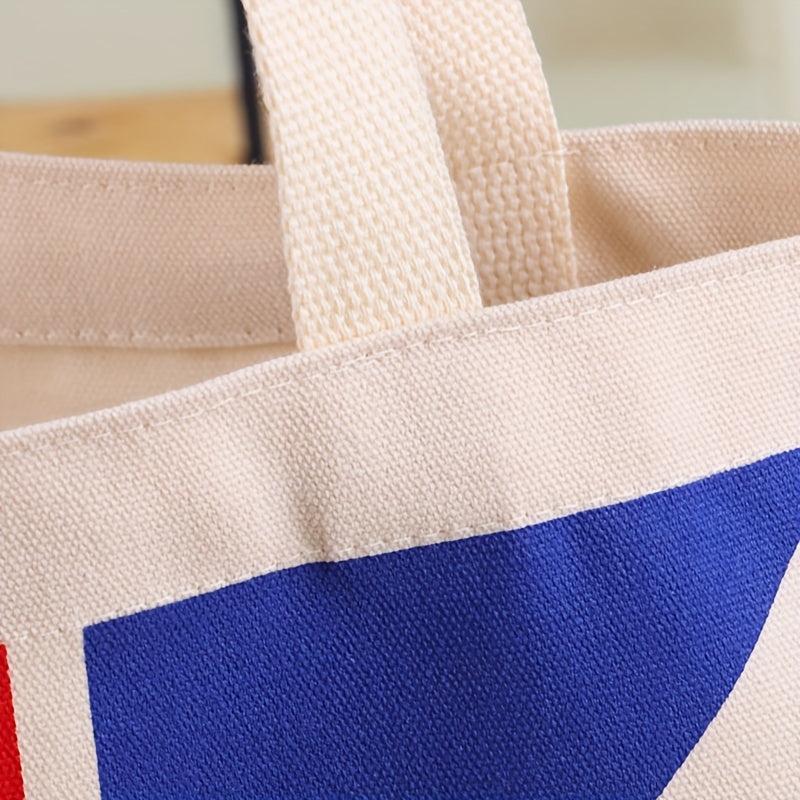 Flag Pattern Shoulder Bag Lightweight Canvas Storage Bag With Fixed Straps