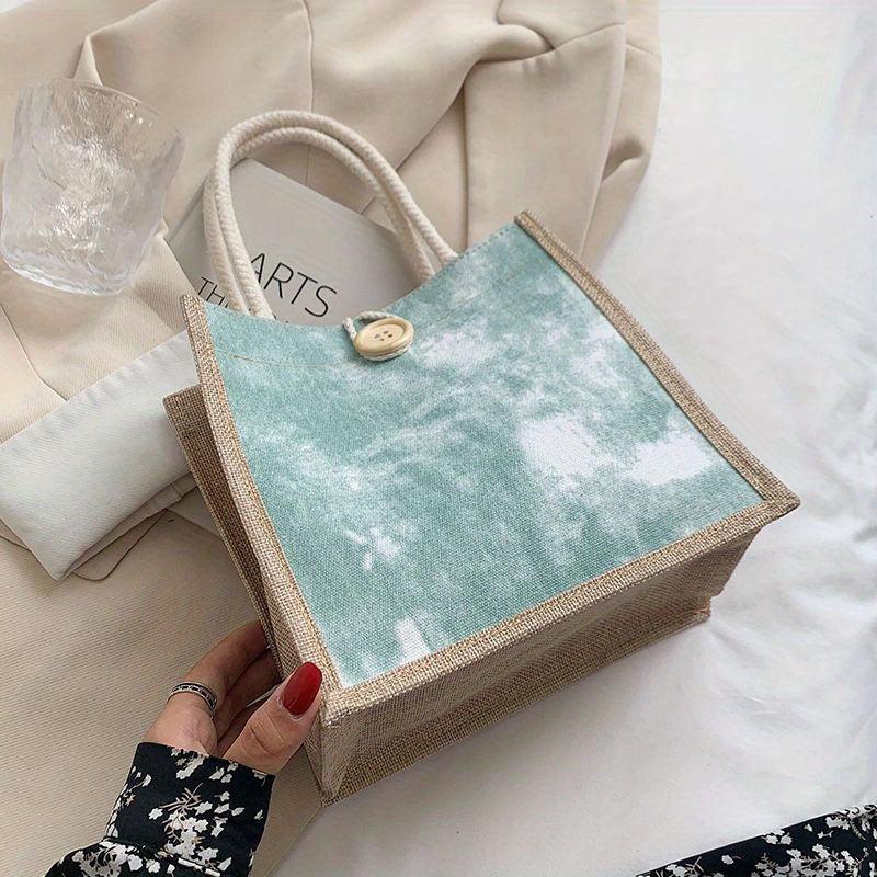 Button Decor Tote Handbag Square Lunch Bag