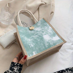 Button Decor Tote Handbag Square Lunch Bag