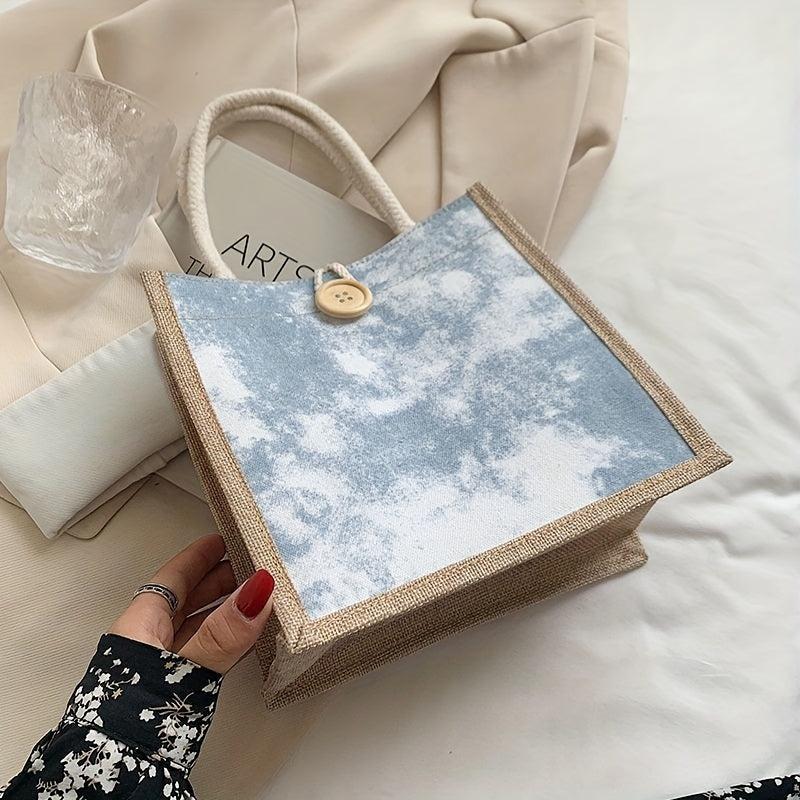 Button Decor Tote Handbag Square Lunch Bag
