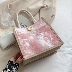 Button Decor Tote Handbag Square Lunch Bag