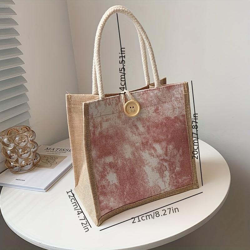 Button Decor Tote Handbag Square Lunch Bag