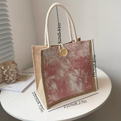 Button Decor Tote Handbag Square Lunch Bag