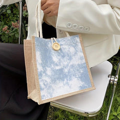 Button Decor Tote Handbag Square Lunch Bag