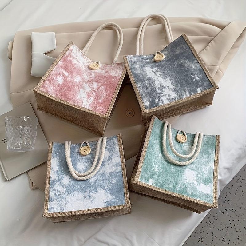 Button Decor Tote Handbag Square Lunch Bag
