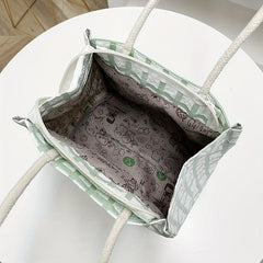 Lattice Pattern Lunch Tote Bag Nylon Lightweight Waterproof Satchel Bag