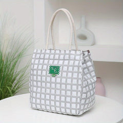 Lattice Pattern Lunch Tote Bag Nylon Lightweight Waterproof Satchel Bag