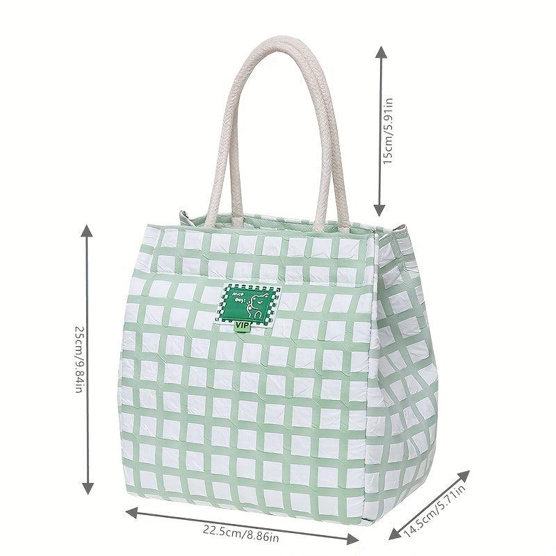 Lattice Pattern Lunch Tote Bag Nylon Lightweight Waterproof Satchel Bag