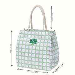 Lattice Pattern Lunch Tote Bag Nylon Lightweight Waterproof Satchel Bag