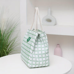 Lattice Pattern Lunch Tote Bag Nylon Lightweight Waterproof Satchel Bag