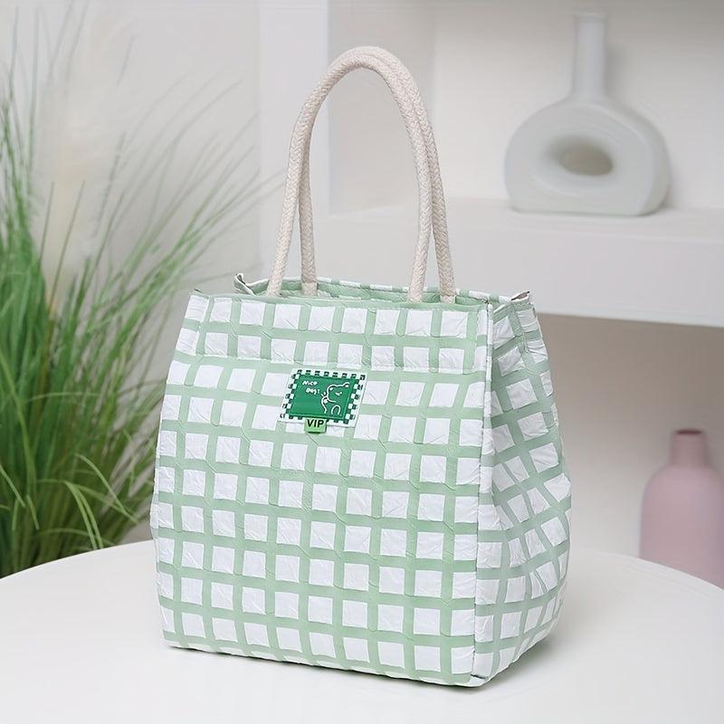 Lattice Pattern Lunch Tote Bag Nylon Lightweight Waterproof Satchel Bag