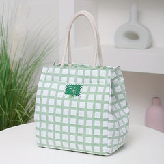 Lattice Pattern Lunch Tote Bag Nylon Lightweight Waterproof Satchel Bag