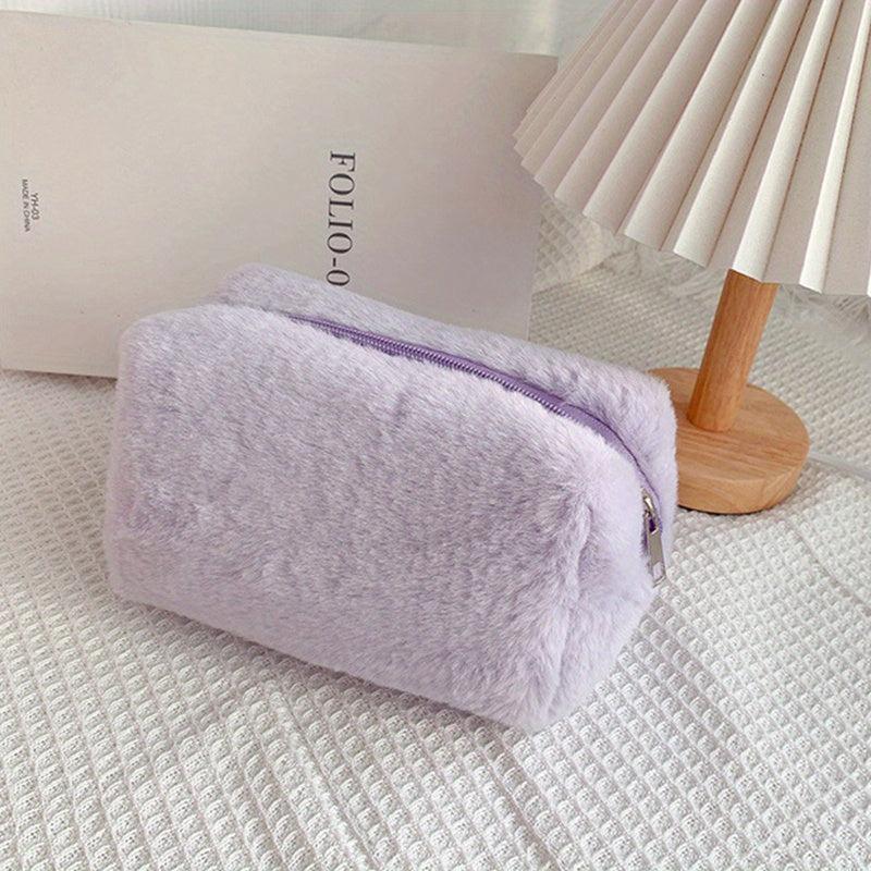 Faux Fur Toiletry Bag Women's Cosmetic Organizer Travel Case