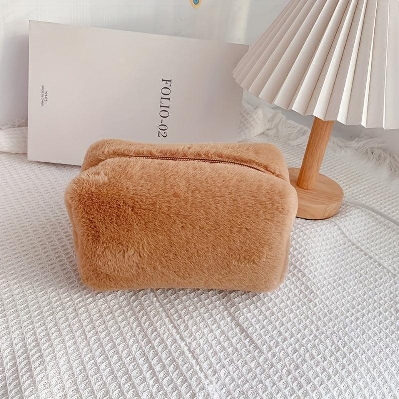 Faux Fur Toiletry Bag Women's Cosmetic Organizer Travel Case