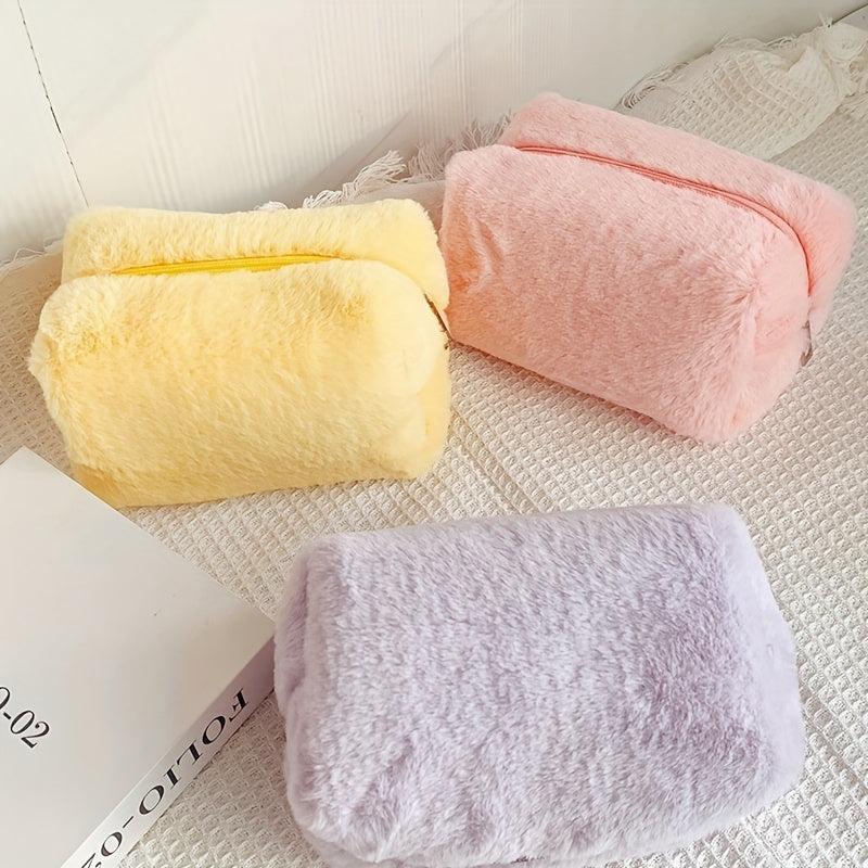 Faux Fur Toiletry Bag Women's Cosmetic Organizer Travel Case