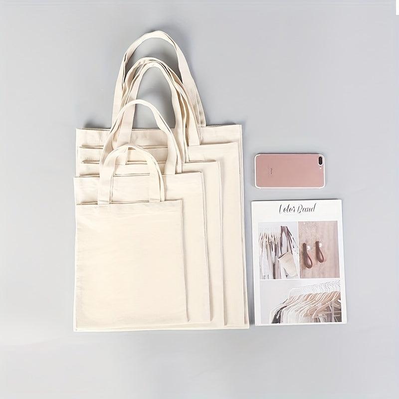 Solid Canvas Tote Bag Large Capacity Shoulder Bag Reusable Shopping Bag