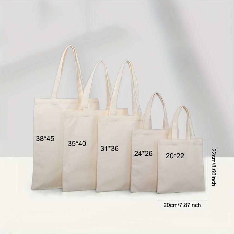 Solid Canvas Tote Bag Large Capacity Shoulder Bag Reusable Shopping Bag