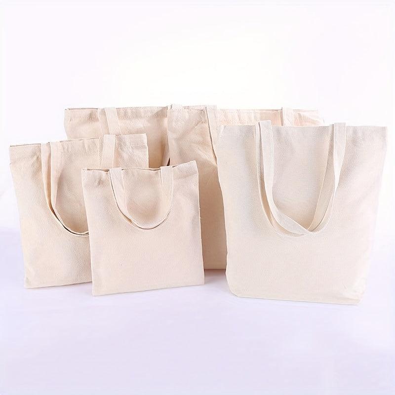 Solid Canvas Tote Bag Large Capacity Shoulder Bag Reusable Shopping Bag
