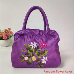 Vintage Flower Embroidery Satin Handbag for Women