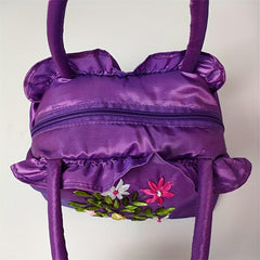 Vintage Flower Embroidery Satin Handbag for Women