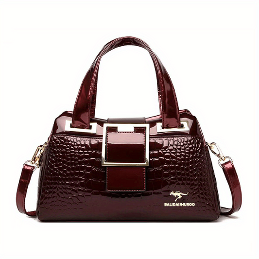 Crocodile Pattern Handbag Women's Patent Leather Shoulder Bag