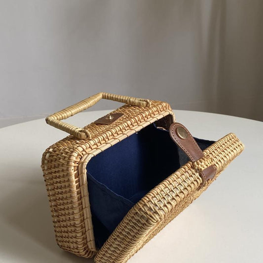 Vintage Straw Box Satchel Bag Minimalist Lightweight Handbag