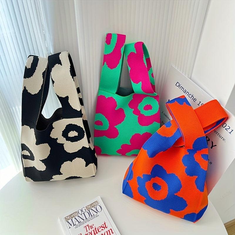 Knitted Flower Woven Handbag Fabric Niche Tote Bag