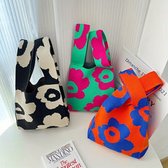 Knitted Flower Woven Handbag Fabric Niche Tote Bag