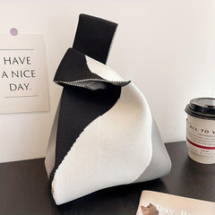 Colorblock Knitted Satchel Bag Versatile Crochet Storage Bag
