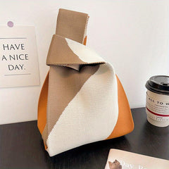 Colorblock Knitted Satchel Bag Versatile Crochet Storage Bag