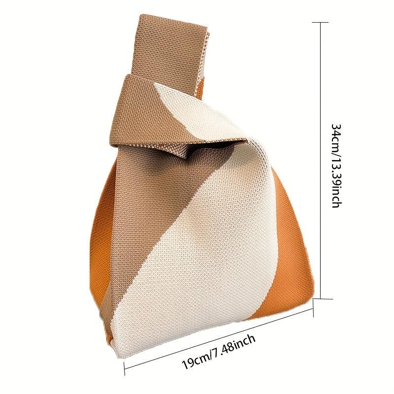 Colorblock Knitted Satchel Bag Versatile Crochet Storage Bag