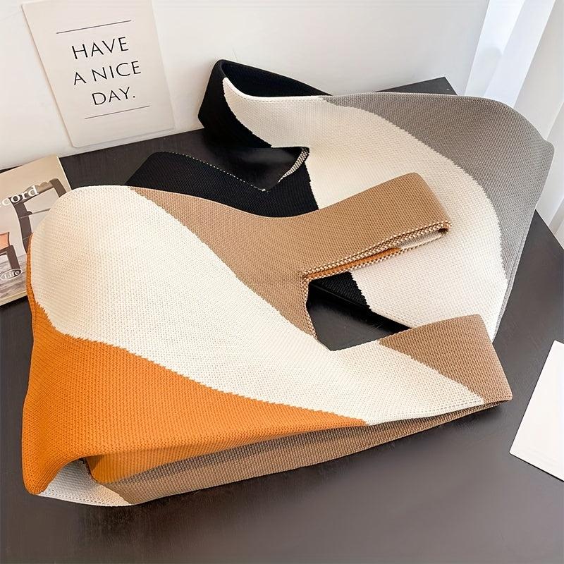 Colorblock Knitted Satchel Bag Versatile Crochet Storage Bag