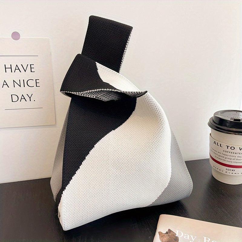 Colorblock Knitted Satchel Bag Versatile Crochet Storage Bag