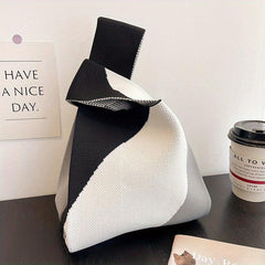 Colorblock Knitted Satchel Bag Versatile Crochet Storage Bag