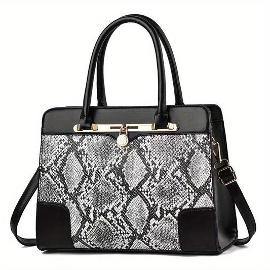 Snakeskin Pattern Double Handle Handbag Large Capacity Tote Bag