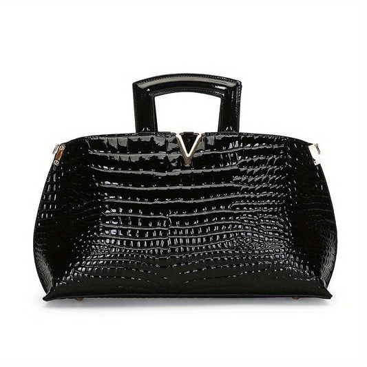 Crocodile Pattern Handbag Vegan Leather Tote Bag Satchel Purse