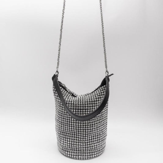 Glitter Rhinestone Bucket Bag Zipper Crossbody Chain Portable Storage