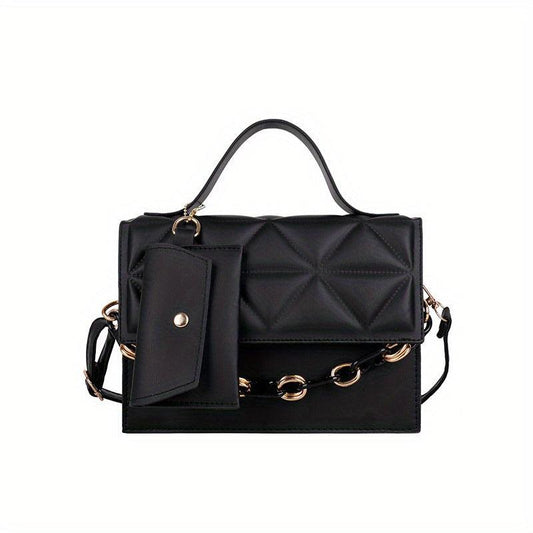 Quilted Shoulder Bag With Pouch Chain Handle Flap Crossbody Bag