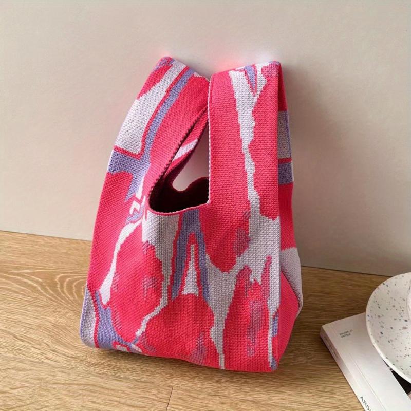 Casual Niche Colorblock Knitted Bag Lightweight Crochet Storage Bag