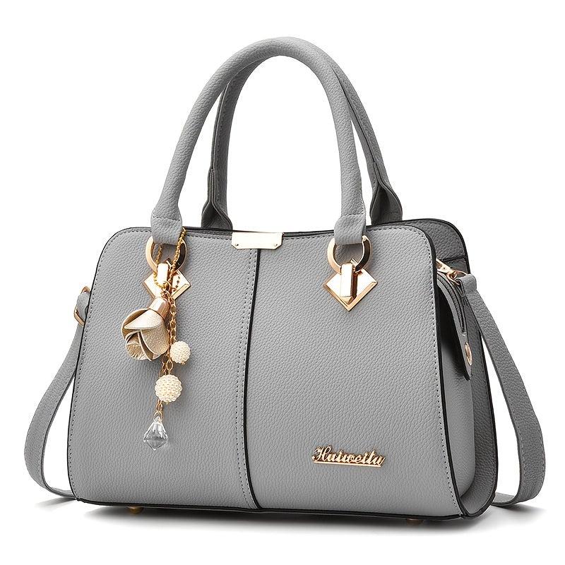 Double Handle Women's Zipper Handbag Faux Leather Shoulder Bag
