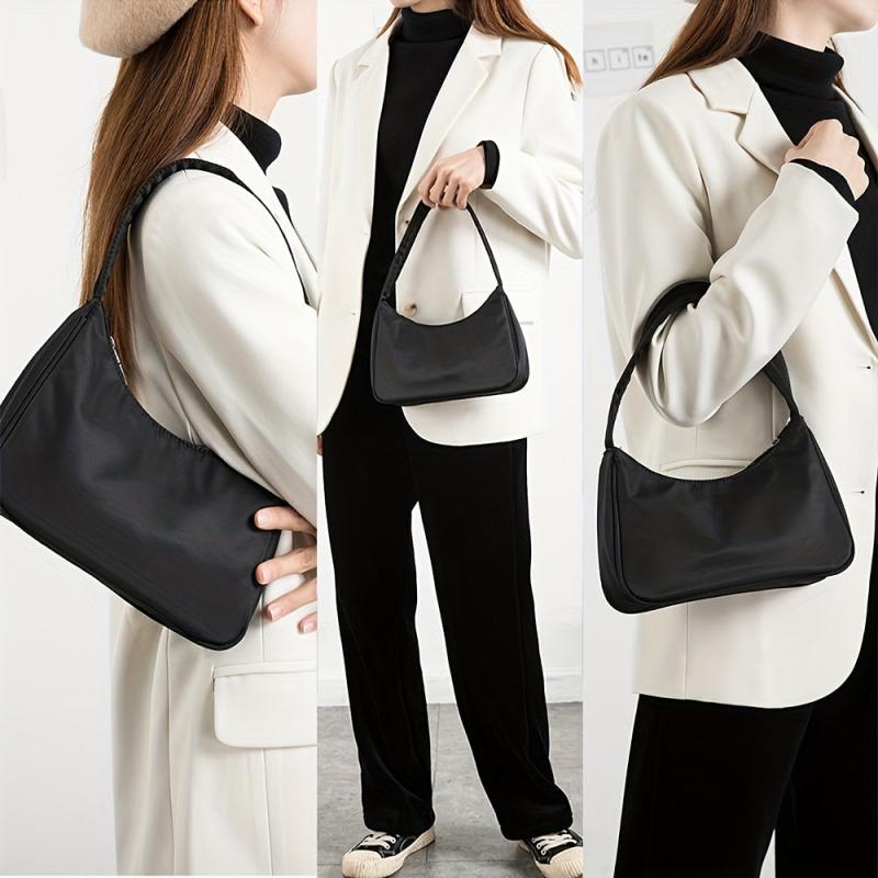 Vintage Nylon Shoulder Bag with Zipper
